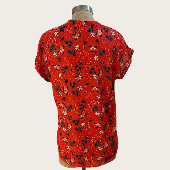PLEIONE Red Floral V-Neck Blouse‎ XS - Picture 3 of 5